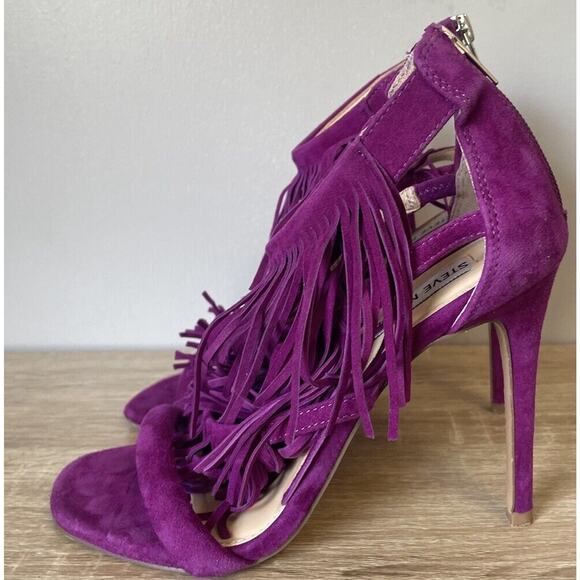 Steve Madden Fringly Purple Suede Fringe Strappy Zip Stiletto Heel Size 7M - Picture 5 of 11